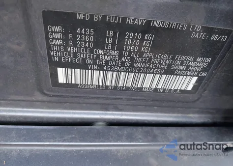 2014 Subaru Legacy 2.5I Premium z USA, uszkodzony, nr VIN 4S3BMBC60E3004659